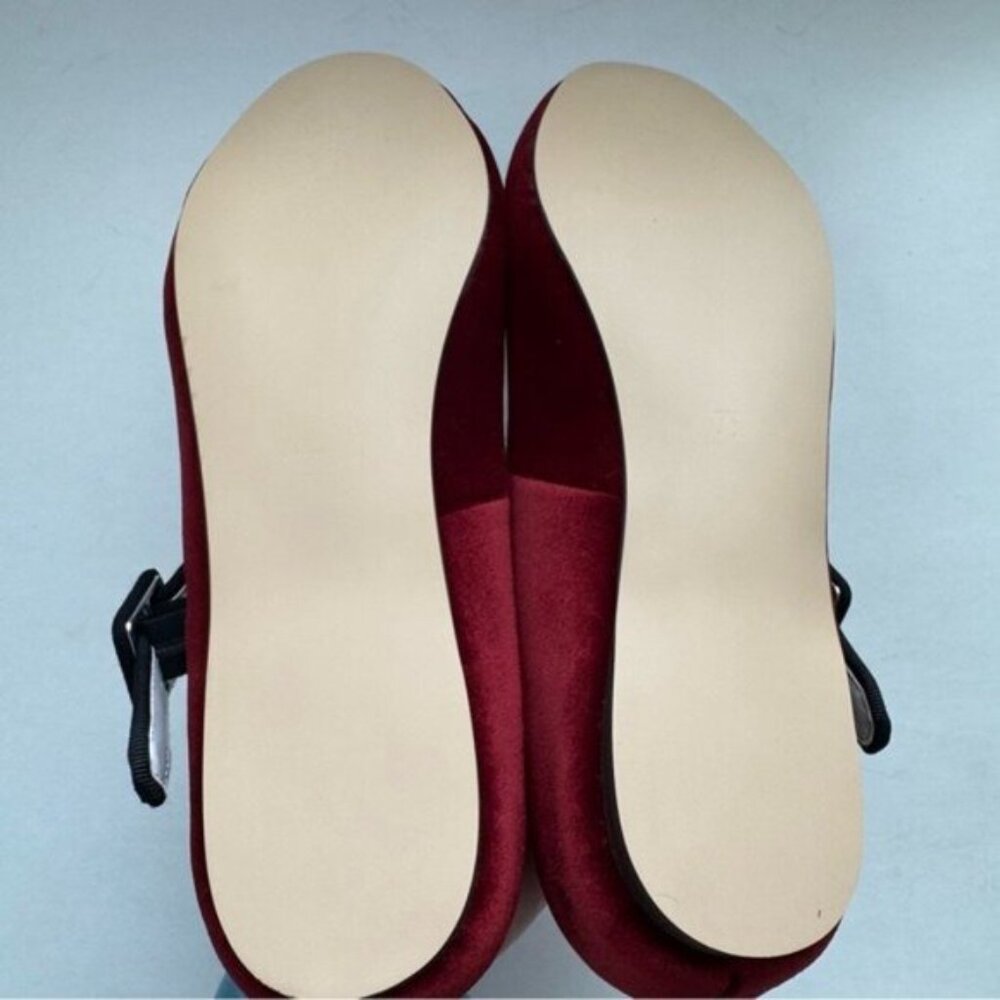Size 7.5 Miss Left Women Bowknot Ankle Strap Classic Ballet Flats Burgundy - Picture 10 of 13